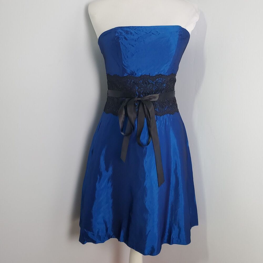 Strapless Royal Blue Dress with Black Lace Waist